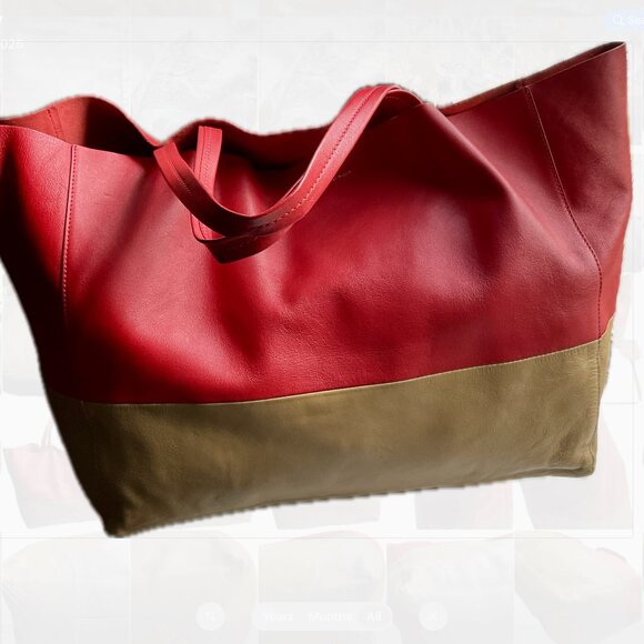 Celine Vertical HIPPO Horizontal Cabas bi-color Tote Red Brown - Picture 5 of 16